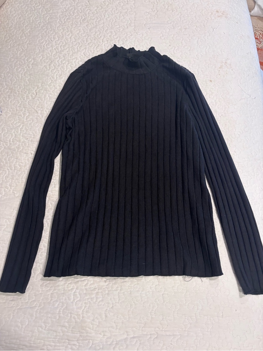 Soft Black Ribbed Long-Sleeve Mock Neck Top